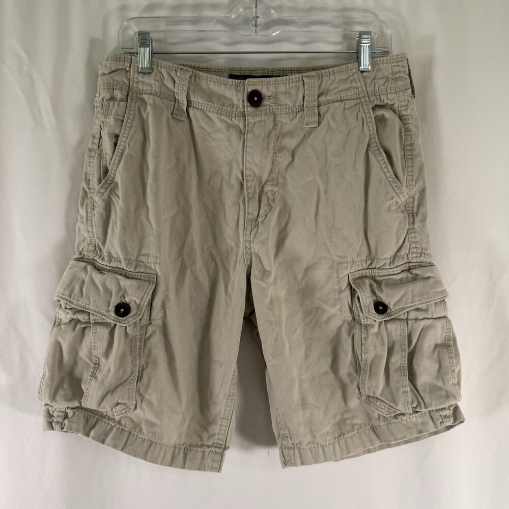 American Eagle Cargo Shorts Men's 30 Khaki Button Zip 100% Cotton 9.5" Inseam